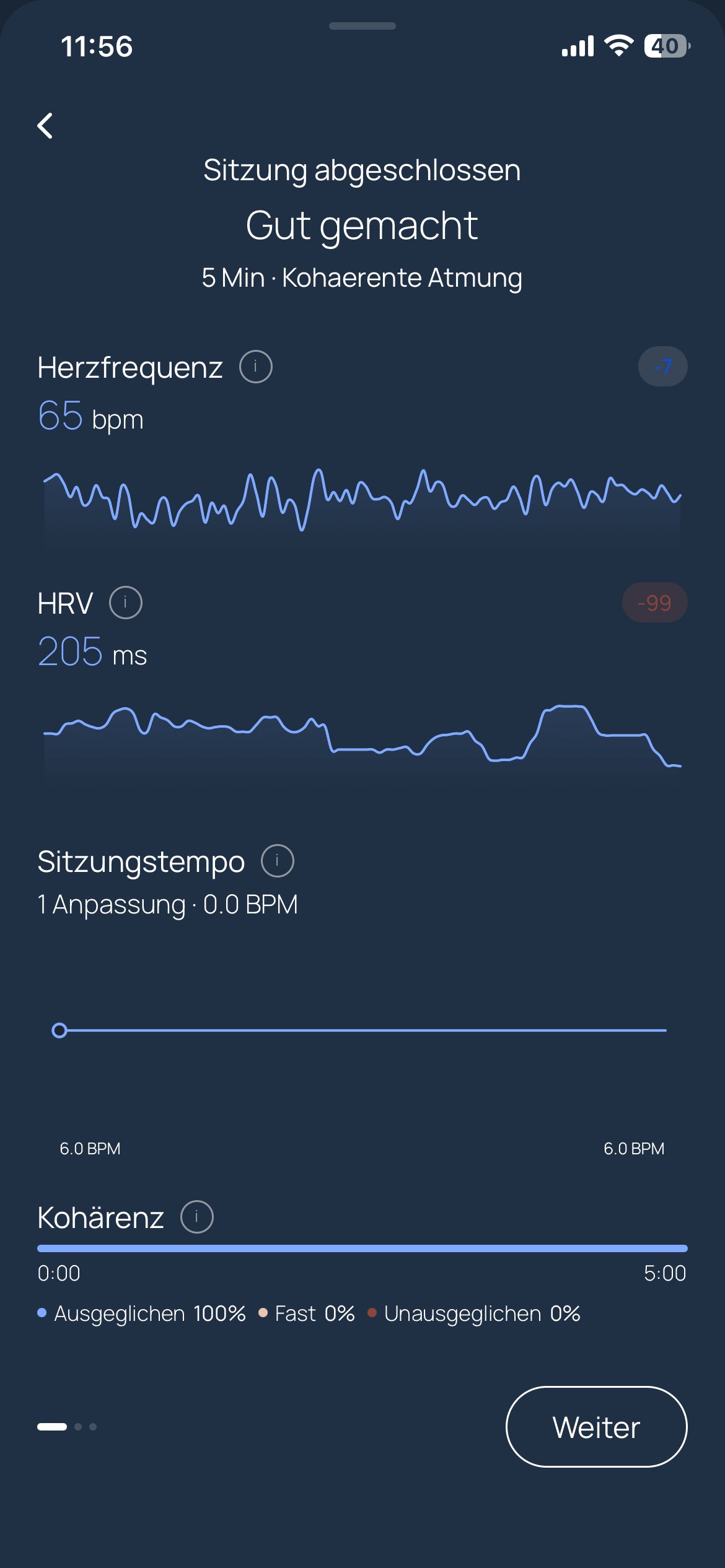 Moonbird app: data screen