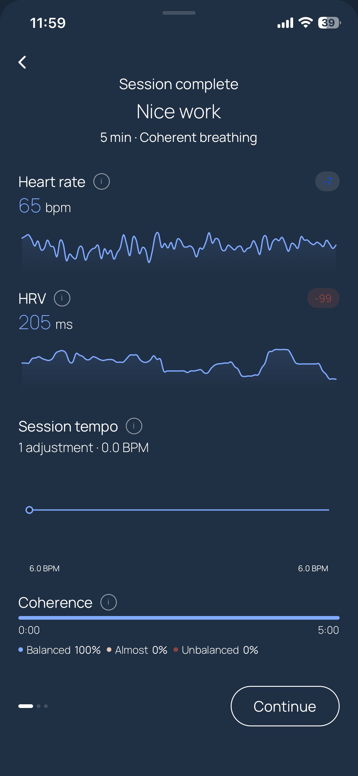 Moonbird app: data screen