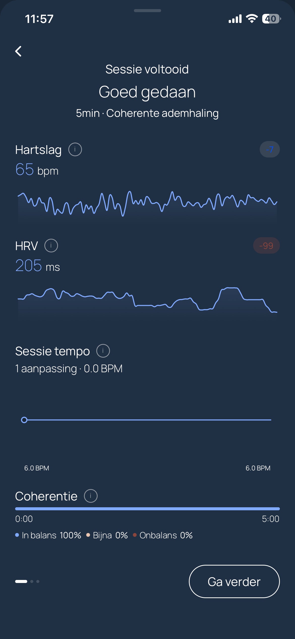 Moonbird app: data screen