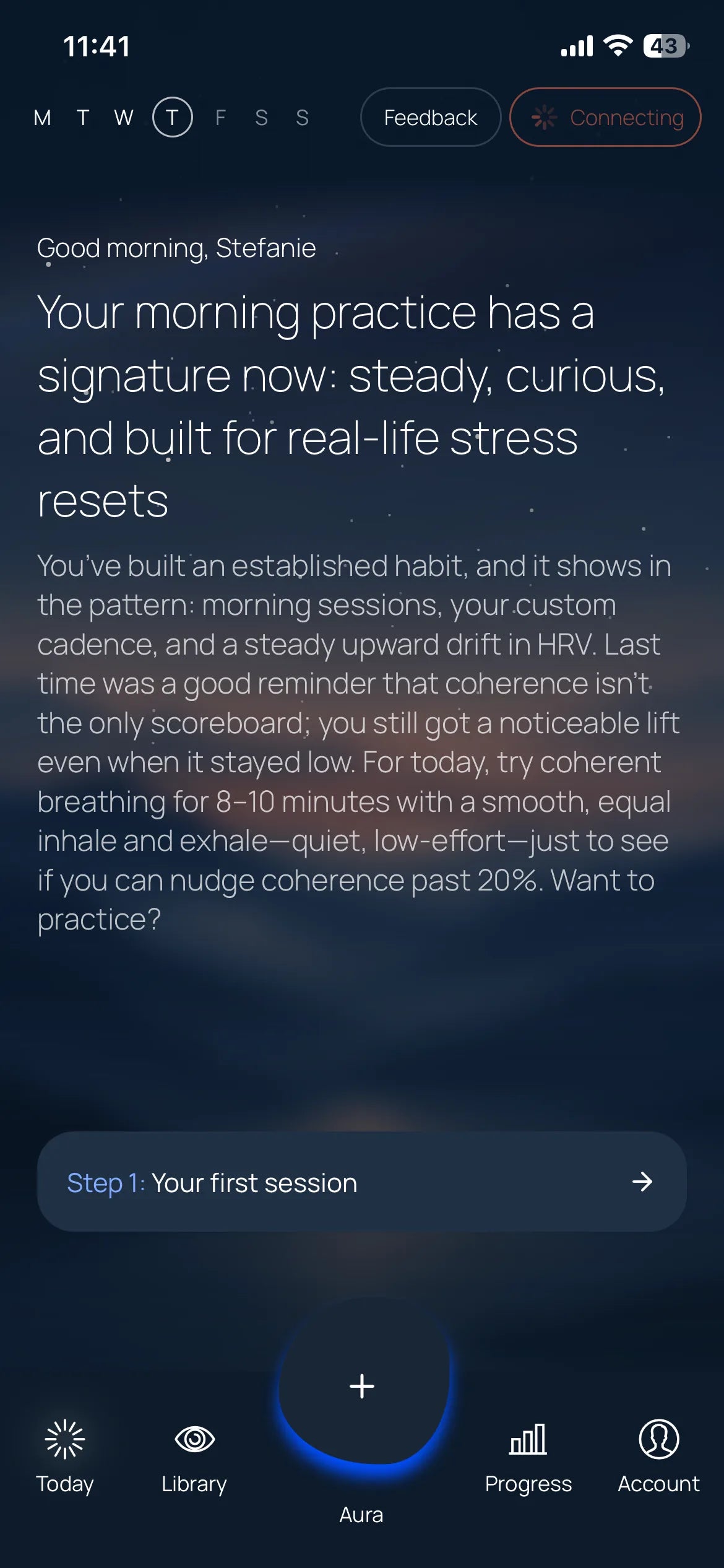 Short video of Aura, the AI breathwork coach
