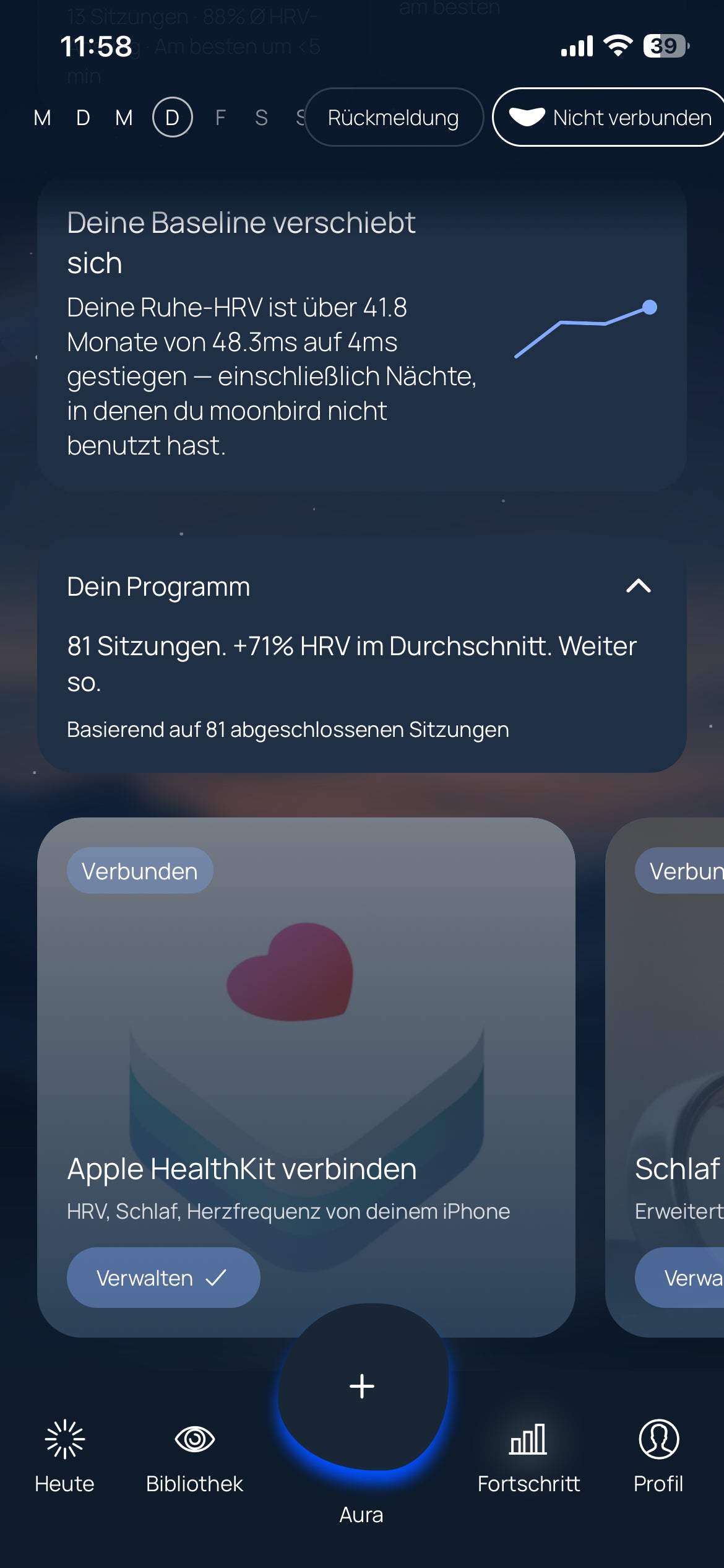 Moonbird app: connect screen