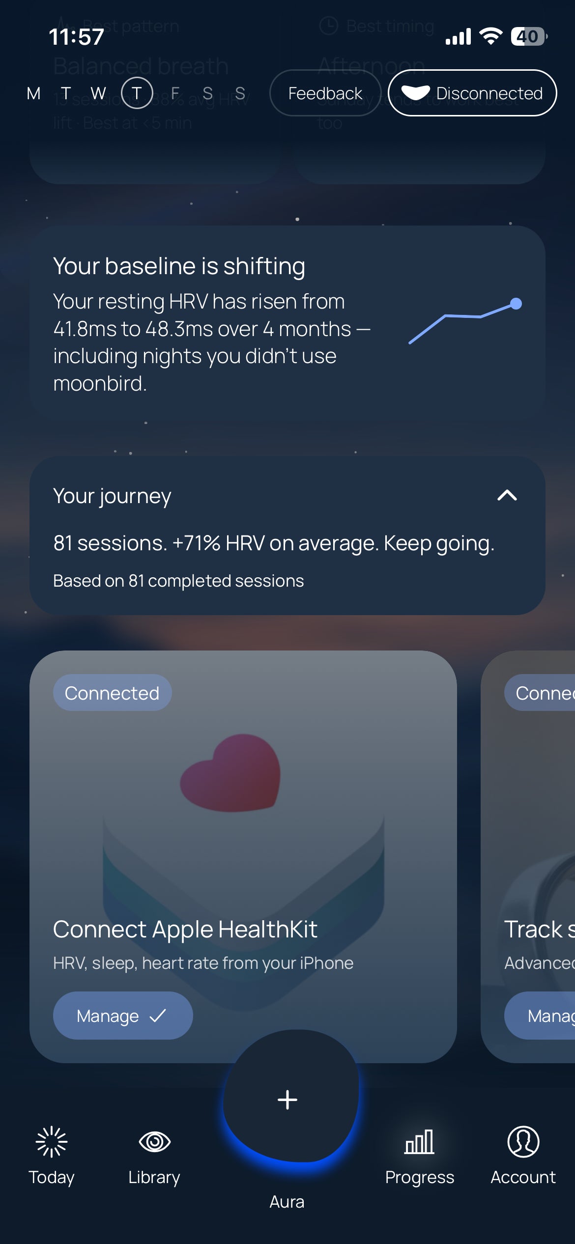 Moonbird app: connect screen